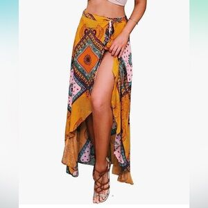 Bohemian high waisted asymmetrical maxi wrap skirt sz S NWOT